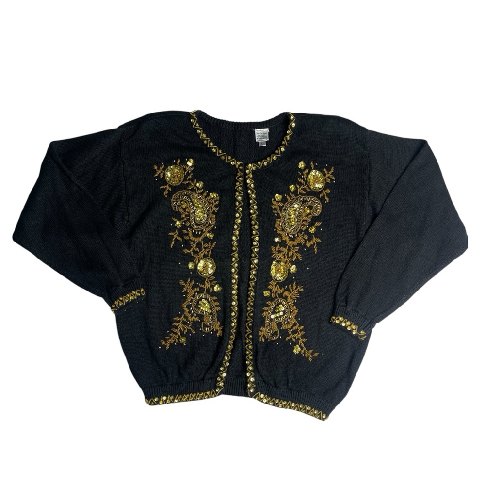 Vintage Black & Gold Sequin Cardigan